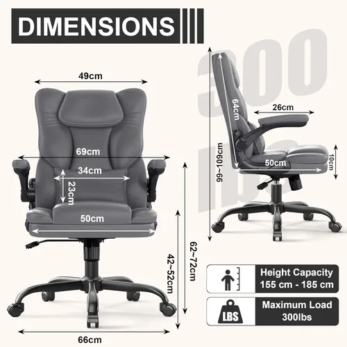 Miniatura 3 de Silla de oficina ergonómica con reposabrazos abatibles, 300 libras, respaldo medio, silla de escritorio de oficina con soporte lumbar, silla Gris