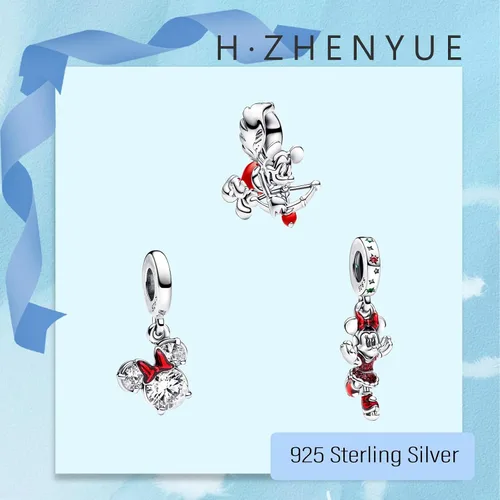 Miniatura 44 de Dijes de plata de ley 925 de dibujos animados de pato, ratón, oso, elefante, dragón chino, cuentas colgantes para pulseras y collares, joyería