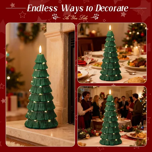 Miniatura 7 de Velas de Árbol de Navidad con Control Remoto, Velas Navideñas Sin Llama con Cadena de Estrellas de Hadas Incorporadas, Velas Operadas por Batería