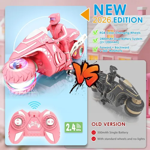 Miniatura 2 de Motocicleta de juguete RC con ruedas RGB, rotación de 360°, control remoto de alta velocidad, moto de cross con jinete, 2.4Ghz Off-Road Motocicletas