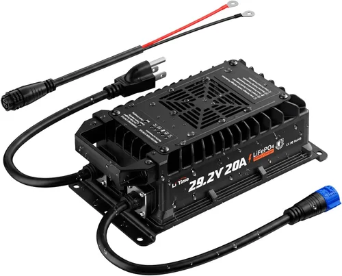 LiTime 24V 20A LiFePO4 Battery Charger, IP67 Waterproof 24V Lithium Battery Charger with Battery Activation, Smart 3-Stage Charger for RV, Marine,