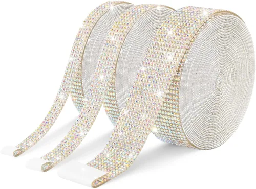 Miniatura 12 de 3 rollos de 8 m de cinta autoadhesiva de diamantes de imitación con cristal - Rollo de envoltura de pegatinas de diamantes brillantes DIY