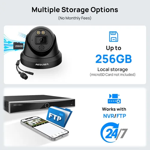 Miniatura 6 de VIKYLIN Cámara IP PoE a todo color 4K 8MP, cámara de torreta PoE 4K para exteriores con detección de humanos y vehículos, conversación de 2 vías