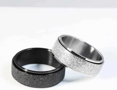 Miniatura 4 de Anillo giratorio para ansiedad para hombres, acero inoxidable, anillos de ansiedad para mujeres y hombres, 0.315 pulgadas de ancho, color negro