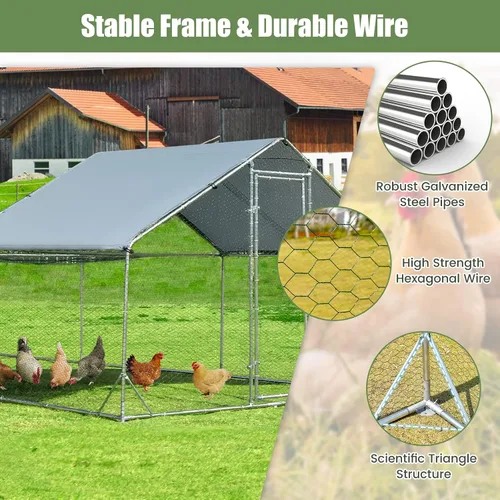 Miniatura 3 de Giantex Gallinero de metal grande de 20 pies, jaula de aves de corral para gallinas, cubierta impermeable y resistente al sol, marco de acero