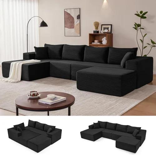Miniatura 33 de Mangodan Sofá seccional Cloud, sofá deshuesado para sala de estar, sofá modular con asiento profundo, cómodo sofá esponjoso en forma de L con diván