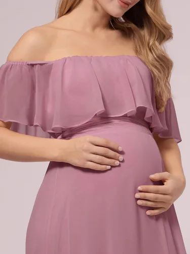 Miniatura 5 de Ever-Pretty Vestido largo de gasa con volantes y hombros descubiertos para mujer vestido de fiesta de embarazo vestidos de fotografía de maternidad
