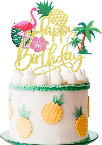 1 pieza de decoración de pastel de flamenco con purpurina para palmera, tortuga, hoja, flor, piña, flamenco, decoración para tartas tropicales