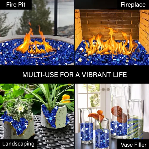 Miniatura 81 de NUPICK Vidrio de Fuego de 5 Libras, Vidrio Brillante para Fogata de 1/2 Pulgada, Roca de Vidrio Templado para Fogata para Propano o Gas Natural