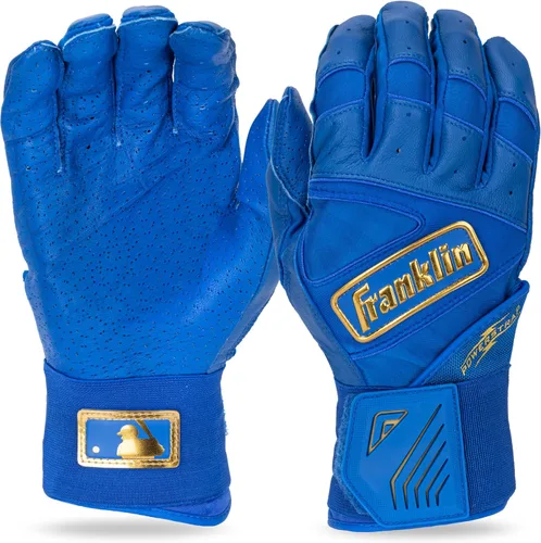 Miniatura 25 de Franklin Sports MLB - Guantes de bateo Infinite Powerstrap para béisbol + sóftbol de puño largo, para adultos y jóvenes Blanco/Dorado