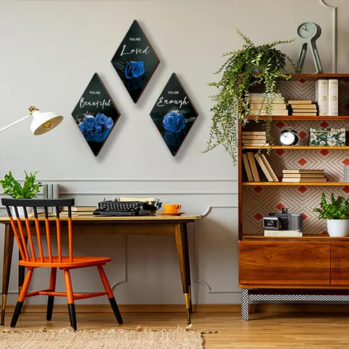 Miniatura 2 de ONIZHITY 3 piezas de decoración de pared azul de madera rosa decoración de baño citas positivas You Are Beautiful decoración azul y negro decoración
