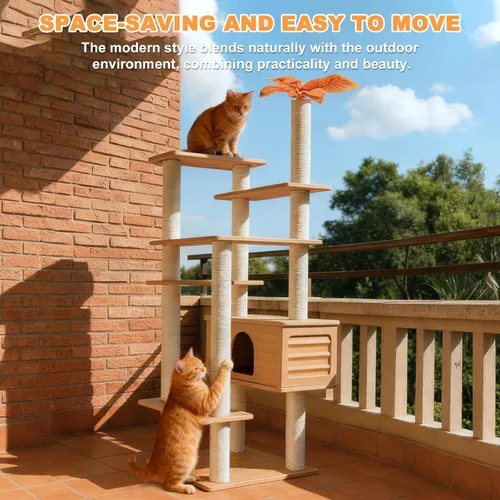 Miniatura 2 de Torre para gatos resistente a la intemperie de 68.9 pulgadas de alto, árbol para gatos de varios niveles, condominio grande para gatos con tablero