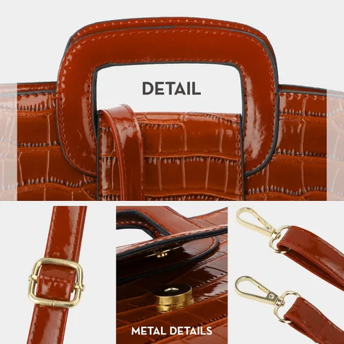 Miniatura 4 de LUPBOK Women Top Handle Satchel Handbags Flap Tote Clutch Purse Vintage Crocodile Pattern Shoulder Bag