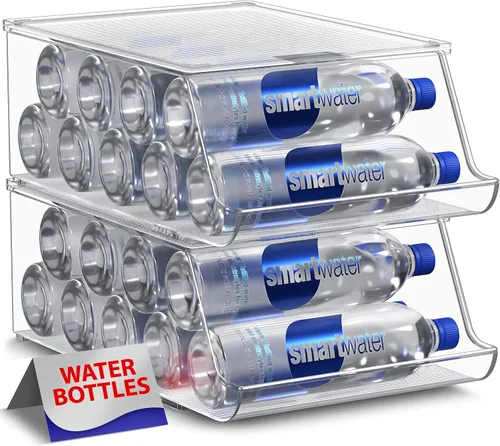 Sorbus Organizador de botellas de agua para refrigerador con tapa, capacidad para 9 botellas, organizador apilable de bebidas para refrigerador,