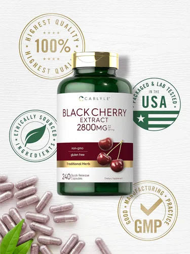 Miniatura 5 de Carlyle Concentrado de extracto de cereza negra 240 cápsulas Fórmula sin OMG y sin gluten Suplemento de serotina Prunus