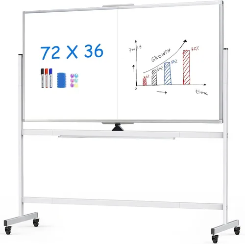 Miniatura 10 de maxtek - Pizarra blanca rodante, pizarra blanca magnética grande de 48x36 con soportes, gran pizarra blanca de doble cara de borrado en seco
