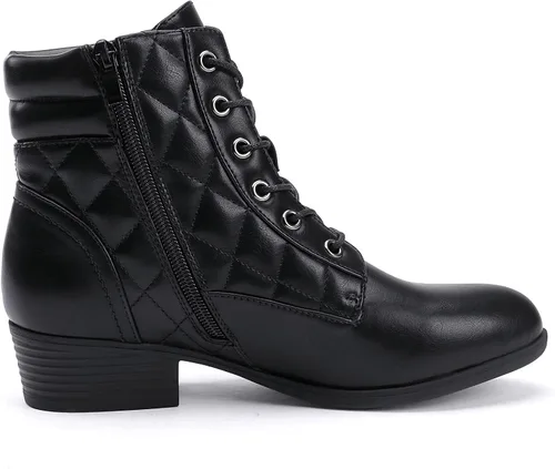 Miniatura 2 de CentroPoint Botines militares de tacón de bloque para mujer, botas de combate de cuero, botines de moda