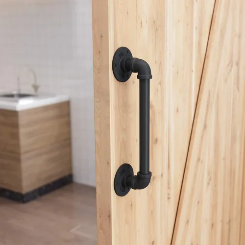 Miniatura 6 de SMARTSTANDARD Manija de puerta de granero de tubería de 11 pulgadas, barra de agarre industrial rústica negra, toallero, pasamanos y tirador
