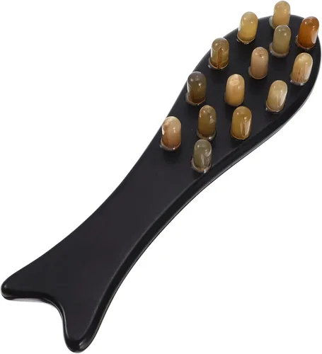 Miniatura 8 de Healeved Masajeador de mano Peine de masaje para cuero cabelludo, cuerno de buey, cabeza de peine de masaje meridiano, peine de masaje raspado, 1