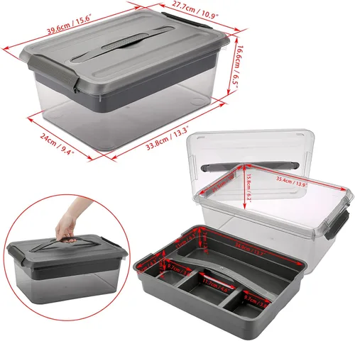 Miniatura 3 de BTSKY - Caja de almacenamiento para apilar y transportar, contenedor de almacenamiento de plástico transparente apilable con bandeja extraíble, caja