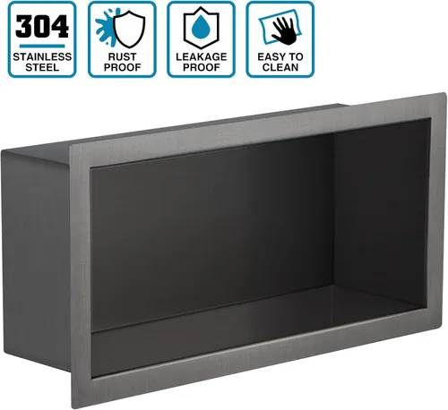 Miniatura 3 de Nicho de ducha de acero inoxidable cepillado de 12 x 6 pulgadas, organizador de ducha empotrado, inserto de estante de baño para instalación