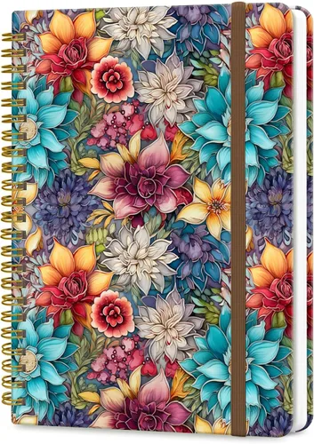 Cuaderno de Diario en Espiral, Cuadernos Lindos A5 para Mujeres y Hombres, Cuaderno de Tapa Dura con Rayas Universitarias para Trabajo y Toma de