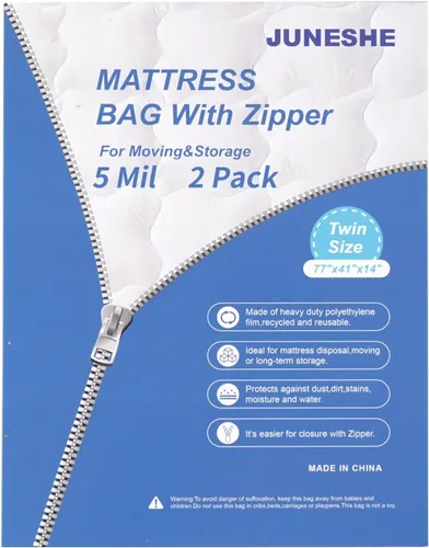 Miniatura 10 de Bolsa de almacenamiento de colchón individual con cremallera, funda de 5 mil de grosor Plastic Mattress Protector, Moving Supplies, Waterproof