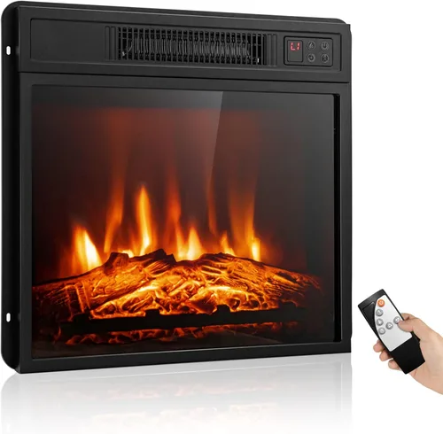 ORALNER Inserto de chimenea eléctrica de 18 pulgadas, calentador de chimenea empotrado con 3 efectos de llama LED, control remoto y temporizador de