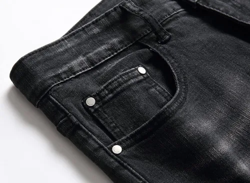 Miniatura 7 de OIIIO Jeans elásticos rasgados de ajuste regular para hombre