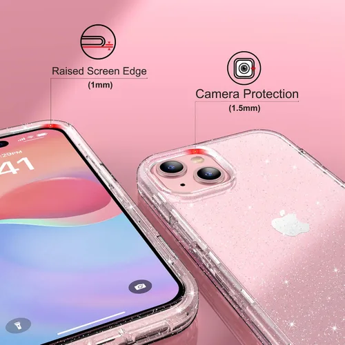 Miniatura 5 de ULAK Funda compatible con iPhone 15 Plus con purpurina, resistente de doble capa de protección a prueba de golpes, funda protectora transparente