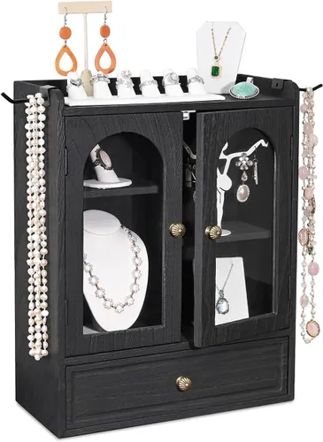 Miniatura 12 de Ikee Design Armario de almacenamiento de madera para encimera. Organizador personalizable con estantes ajustables, puerta de ventana de vidrio