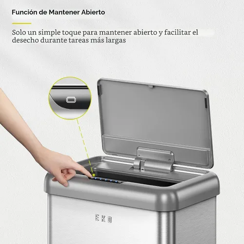 Miniatura 7 de Cubo de basura EKO Vintage de 50L / 13.2 galones con sensor de movimiento, con doble compartimento de 32L + 18L, bote de basura de acero inoxidable