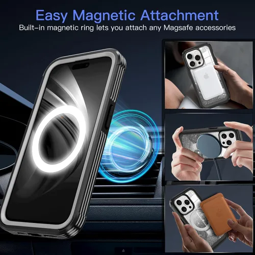 Miniatura 4 de Hekodonk Funda para iPhone 15 Pro Max, compatible con Magsafe [protector de pantalla de vidrio templado integrado y protección de lente de cámara]