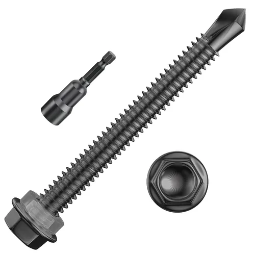 Miniatura 25 de Wensilon (250Pcs) #8×1" Tornillos autoperforantes de cabeza hexagonal con arandela, tornillos de acero inoxidable 410 para chapa metálica, tornillos