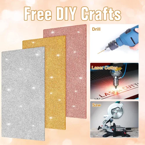 Miniatura 4 de Amyhill 3 hojas acrílicas con purpurina de 1/10 pulgadas de grosor para corte láser, hojas de acrílico fundido de 0.098 pulgadas para manualidades