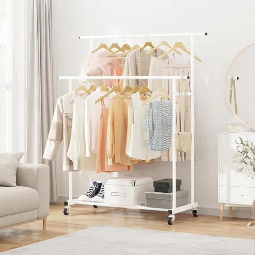 Miniatura 5 de Calmootey Perchero de Ropa de Doble Barra, Perchero Colgante Rodante, Organizador de Ropa Portátil para Dormitorio, Sala de Estar, Tienda de Ropa
