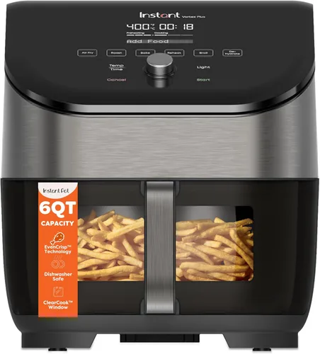 Instant Pot Vortex Plus - Freidora de aire de 6 cuartos con tecnología de borrado de olor, funciones 6 en 1 que crujen, asan, asan, deshidratan,
