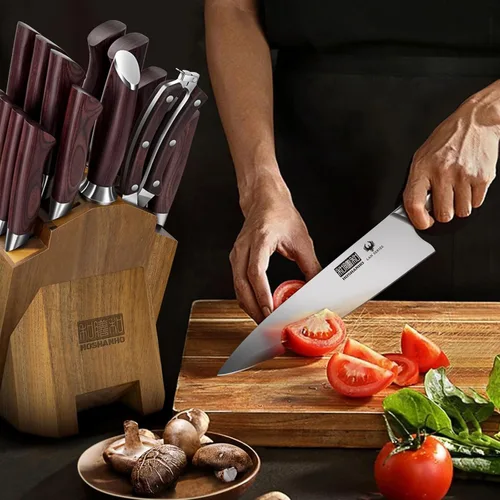 Miniatura 6 de HOSHANHO Juego de cuchillos de cocina con bloque de 18 piezas, juego de cuchillos de chef de acero inoxidable de carbono alto súper afilados, juego