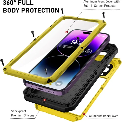 Miniatura 4 de Beasyjoy Funda impermeable para iPhone 14 Pro Max, funda de metal resistente con protector de pantalla integrado, protección de cuerpo completo