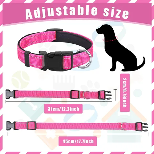Miniatura 2 de 6 piezas de collar reflectante para perro, suave, acolchado, transpirable, ajustable, de nailon para mascotas, con hebilla de bloqueo de seguridad