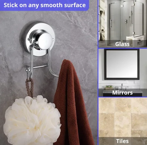Miniatura 3 de HOME SO Ganchos con ventosa para toallas de ducha y baño, paquete de 1 – Ganchos de ventosa para colgar toallas, batas y abrigos – azulejos, puerta