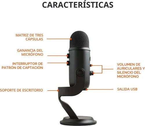 Miniatura 8 de Blue Yeti USB Mic para grabar y transmitir en PC y Mac, 3 cápsulas de condensador, 4 patrones de captación, salida de auriculares y control