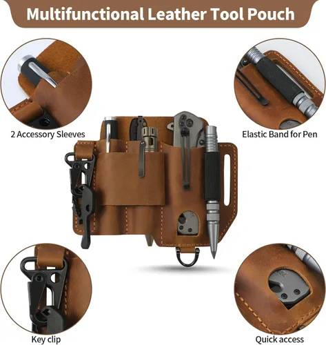 Miniatura 4 de Jack&Chris Funda multiherramienta EDC de cuero para cinturón, organizador de cinturón EDC para herramientas Leatherman, organizador de bolsillo EDC