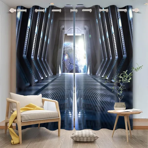 Miniatura 4 de Renaiss Cortinas para ventana del espacio exterior, paso interior de la estación espacial, corredor de ciencia ficción futurista, vista