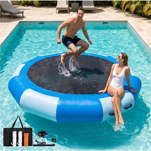 Miniatura 8 de Inflatable Water Trampoline for Lake, 8/12FT Heavy Duty Floating Lake Trampoline for Water with Pump & Ladder, Ocean Pool Jumping Platform for