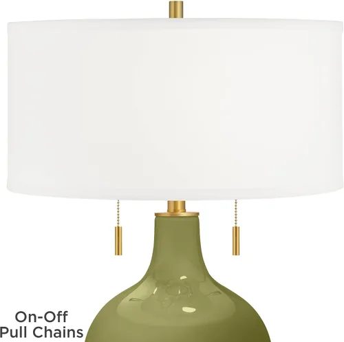 Miniatura 2 de Color + Plus Toby - Lámpara de mesa de cristal moderna de 28 pulgadas de alto, cadena de tirón, acabado de latón verde y dorado, tela única