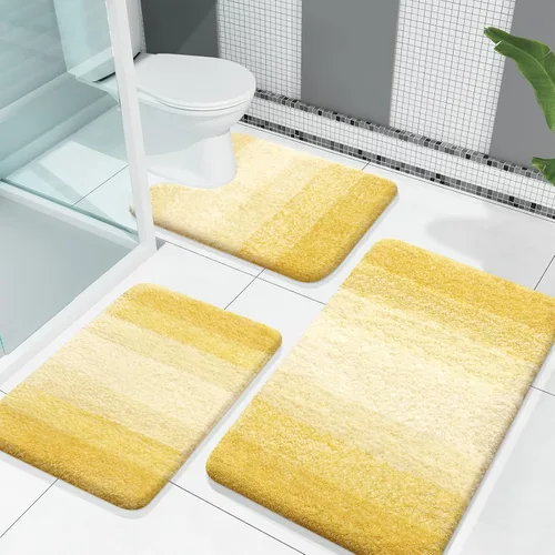 Miniatura 29 de OLANLY Juego de alfombras de baño de 3 piezas, alfombras de baño de microfibra suave y absorbente y alfombra de inodoro de contorno en forma de U