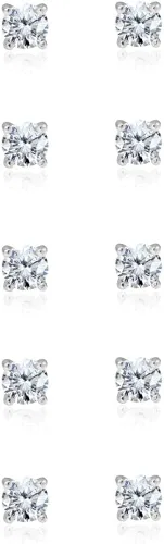 Miniatura 2 de 5-Pair Set Sterling Silver Cubic Zirconia 3mm Round Small CZ Stud Earrings Set for Women Girls Men
