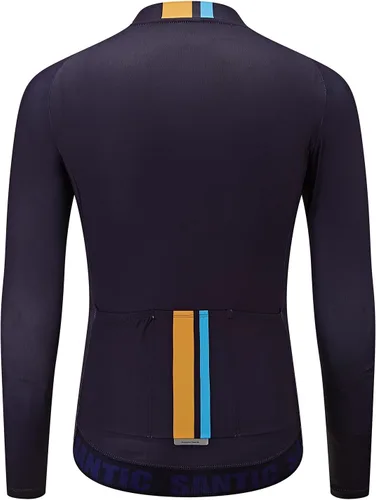 Miniatura 15 de Santic - Camiseta de ciclismo para hombre, manga larga, reflejante, cremallera completa, con bolsillos
