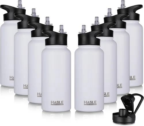 Miniatura 40 de HASLE OUTFITTERS Botella de agua aislada de 22 onzas, botella de agua de acero inoxidable de doble pared, boca ancha con tapa de popote y tapa
